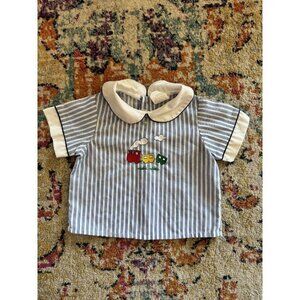 Vintage Baby Pinstripe Train Peter Pan Collar Shirt